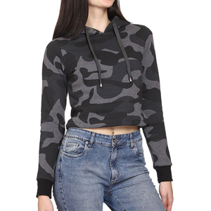 Sudadera corta con capucha de manga larga de última moda para mujer, con estampado de logotipo personalizado en la parte delantera, estilo streetwear, en oferta. - Product Image 1