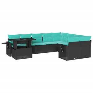 ชุดโซฟาสวนหวายโพลีสีดำ 10 ชิ้นพร้อมเบาะรองนั่ง - Product Image 2