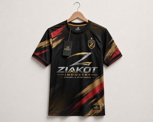 Venta al por Mayor Directa de ZIAKOT INDUSTRY, Uniforme de Fútbol Sublimado Personalizado en Negro, Dorado Antiguo y Rojo, el Más Vendido - Product Image 1