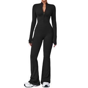 Ensemble de 2 pièces pour femmes, soutien-gorge de sport de yoga à manches longues uni, sans couture, en spandex/nylon, taille en V, taille élastique, logo personnalisé - Product Image 4
