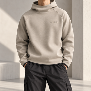 เสื้อฮู้ดคอเต่าแบบสั่งทำแบรนด์ส่วนตัวสำหรับผู้ชาย พรีเมียม 380GSM ผ้าสเปเซอร์ถัก แขนเสื้อแบบแร็กแลน พิมพ์ลายยาง เสื้อฮู้ดและเสื้อสเวตเชิ้ต - Product Image 1