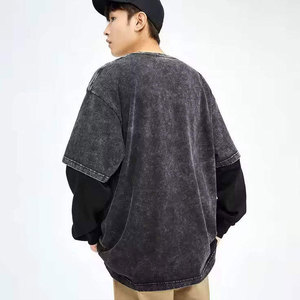 เสื้อยืดลำลองผู้ชายสไตล์สตรีทแวร์ ล้างสีแบบแอซิดวอช ผ้าฝ้ายนุ่ม ทรงโอเวอร์ไซส์ วินเทจ ดีไซน์หลวมใส่สบาย - Product Image 4