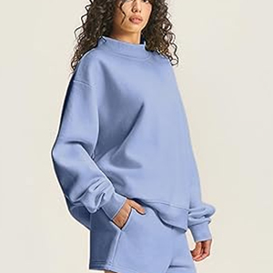 Custom Front Logo Women Autumn Casual Oversized Breathable Mock Neck <b>Pullover</b> <b>Jumper</b> Long Sleeves Drop Shoulder Sweatshirt - Product Image 6