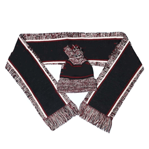 Ensemble hiver bonnet et écharpe tricotés rayés noir, rouge et blanc de la sororité Sigma Rho, avec pompon et gland, pour fans universitaires, long, unisexe - Product Image 1