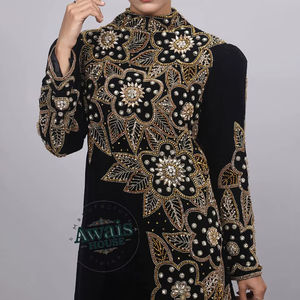 Imported Velvet Crystal Sequined Beading Solid Floor-Length Long Sleeve Modest Simple Abaya <b>Kaftan</b> <b>Dress</b> for Eid Occasions - Product Image 1
