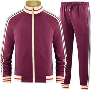 Survêtement unisexe marron à manches longues avec fermeture éclair, design rayé, vêtement décontracté pour la saison d'automne, en polyester et coton - Product Image 6