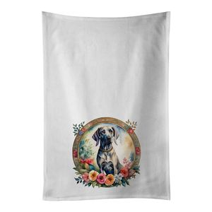 Weimaraner Fleurs Décoratif Cuisine Serviette Ensemble 2 Blanc Torchons 1 Main Visage Cheveux Yoga Thé Torchon 19X28 Pouces Serviette - Product Image 1