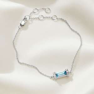 Pulsera de Plata de Ley con Aguamarina en Corte Baguette, Piedra Azul de Nacimiento de Marzo, Regalo de 18 Años para Ella - Product Image 1
