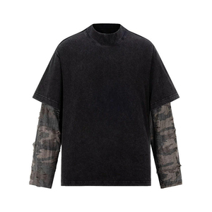 T-shirt en coton à manches longues pour homme, imprimé personnalisé, coupe oversize, épaules tombantes, thermique - Product Image 4