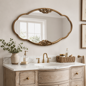 Miroir mural ovale orné en or antique, miroir de salle de bain vintage, miroir décoratif pour la maison, la chambre à coucher, le salon, cadre de luxe - Product Image 2
