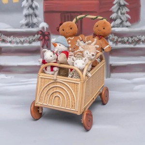 Tendance du moment : Poussette de poupée en rotin écologique arc-en-ciel, chariot de jeu d'imitation avec roues en bois pour la décoration de la maison et de la chambre d'enfant - Product Image 1