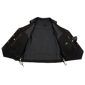 Chaleco de Motociclista de Cuero Genuino Negro para Hombre con Paneles de Hombro Acolchados con Costuras en Forma de Diamante, Chaleco sin Mangas para Motociclista - Product Image 3