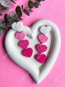 Handmade <b>Beaded</b> Heart Dangle Earrings for Women Pink White Layered Hearts Statement Earrings Cute Party Jewelry Gift - Product Image 5