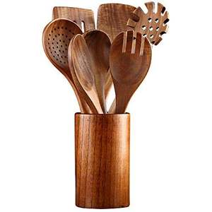 Ensemble de cuillères de cuisine en bois naturel faites à la main avec spatule, louche et cuillère de service pour la préparation des aliments - Product Image 4