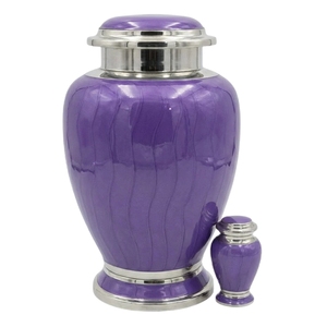 Urna para Cenizas Premium Royal Purple Swirl – Urna Funeraria Artesanal para Cenizas de Adultos con Detalles en Plata Vintage y Mini Urna de Recuerdo - Product Image 1