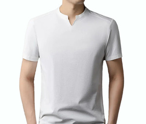 Camiseta de Punto de Manga Corta con Cuello en V para Hombre, Color Naranja, Corte Regular, Estilo Informal, Color Sólido, Teñido Liso, Producción Harry Johnson OEM - Product Image 2