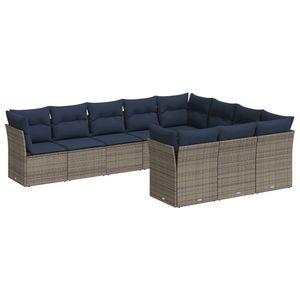 Ensemble de canapés de patio en polyrotin gris, 10 pièces, avec coussins, pour canapés de jardin - Product Image 2