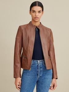 Veste en cuir véritable pour femme, nouvelle, décontractée et élégante, style motard, en cuir véritable, dans un emballage premium - Product Image 3