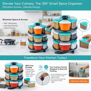 <b>Kitchen</b> <b>Spice</b> <b>Rack</b> Organizer Rotatable Design | Space Saving 360° Rotating <b>Spice</b> <b>Rack</b> with Airtight Containers - Product Image 3