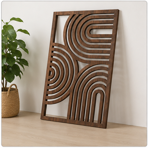 Geometric Wooden <b>Wall</b> Art Rectangle Dark Brown Modern Minimalist Handmade Bamboo Wood Frame <b>Large</b> Home <b>Decoration</b> - Product Image 2