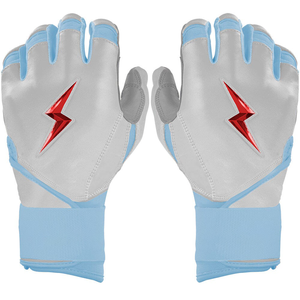 Right-Handed Baseball Glove Half Finger Synthetic Material Light Blue <b>White</b> Red Lightning Design Non-Slip Hook And Loop Closure - Product Image 1