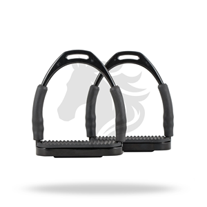 Estribos de acero inoxidable con recubrimiento de polvo negro, articulados, de 4.75 pulgadas, para equitación inglesa. - Product Image 1