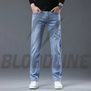 Jeans de Hombre Bloodline de Color Sólido, Corte Recto, Cintura Media, Ajuste Regular, Casuales, de Algodón Transpirable, Ligeros, Lavado Enzimático, con Rasgaduras en la Cadera - Product Image 4