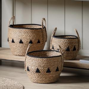 Panier de rangement artisanal en rotin naturel et noir, lot de 3, vente en gros, écologique, fabriqué au Vietnam - Product Image 2