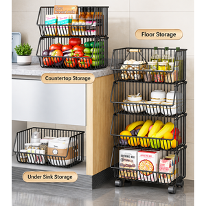 Étagère de rangement à paniers métalliques roulante pour fruits et légumes, chariot à 5 niveaux carré, rangement de cuisine - Product Image 6