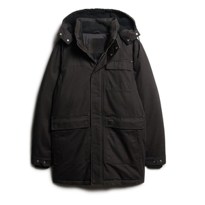 Chaqueta parka larga negra para hombre, cortavientos, abrigo parka de otoño, gruesa, informal, con cremallera, cuello alto, logotipo frontal, rellena de plumón - Product Image 1