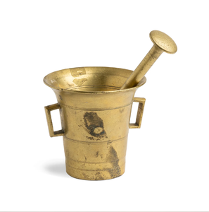 Solid dark antique brass mortar pestle set with flared base for spice grinding, available at wholesale prices. - Product Image 3