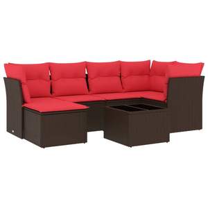 ชุดโซฟาลานบ้านหวายโพลีสีน้ำตาล 7 ชิ้นพร้อมชุดเบาะรองนั่งในสวน - Product Image 2