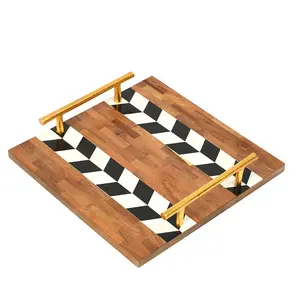 Plateau décoratif en bois de luxe moderne, élégant, durable et écologique, idéal pour la maison, la cuisine et la table basse - Product Image 4