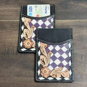 Tarjetero de Cuero Genuino 100% Hecho a Mano, Diseño Minimalista y Delgado para Tarjetas de Crédito e Identificación, con Patrón a Cuadros, Personalizable OEM/ODM - Product Image 5