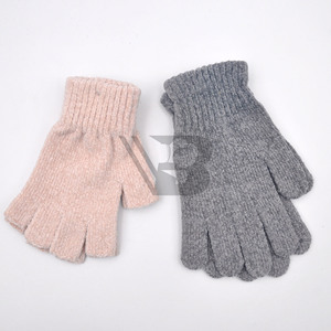 Wholesale Knit Warm Winter Women Plush Fancy Cool Long Half Fingerless Work Special <b>Gloves</b> With Flip and Small Button - Product Image 5