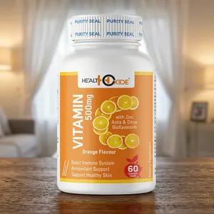 Complément alimentaire pour la santé, stimulant du système immunitaire, vitamine C, 60 comprimés à croquer, certifié GMP, Healthoxide, antioxydant pour adultes, flacon - Product Image 1