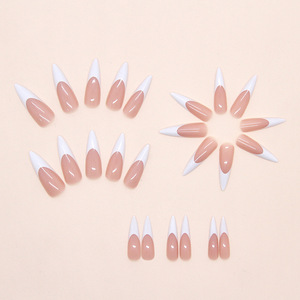 Ongles press-on multifonctionnels amande en ABS blanc laiteux, style minimaliste français, 24 pièces - Product Image 4