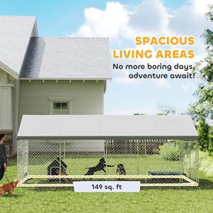 Recinto per Cani da Esterno Resistente 6m x 2.3m x 2.4m, Gabbia Grande con Tetto Impermeabile, Chiusura Sicura, Recinzione a Rete per Giardino - Product Image 4