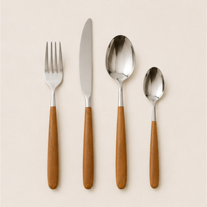 Ensemble de couverts en acier inoxydable de qualité supérieure avec manches en bois d'acacia naturel, ensemble de couverts pour la maison et les restaurants, vaisselle écologique - Product Image 1