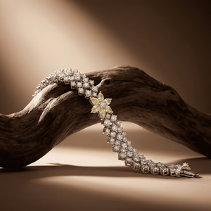 Brazalete de Cadena con Eslabones de Flores y Diamantes, Chapado en Rodio Plateado, de la Mejor Calidad, Ajustable, para Mujeres, Ideal para Fiestas, de la India - Product Image 2