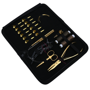 Gold Micro <b>Ring</b> and Weaving Hair Extension Tool Bundle with 7Inch Flat Crimper Wig Threads Curved Needles Gold Alligator <b>Clips</b> - Product Image 1
