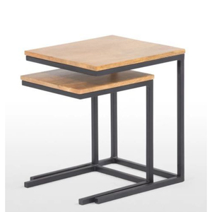 Classic Nesting <b>Tables</b> Set of 2 Wood Top and <b>Black</b> Metal Frame <b>Side</b> <b>Tables</b> for Living Room Space Saving Stackable End <b>Tables</b> - Product Image 1