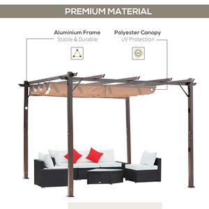 Pergola Retrattile in Alluminio 10x10 ft per Patio, Tettoia Ombreggiante da Giardino in Colore Marrone - Product Image 4