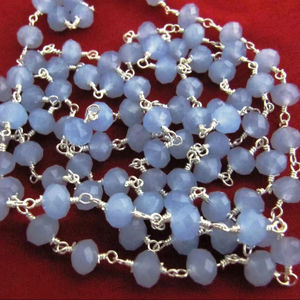 Blue Chalcedony Rondelle 6mm Hydro Quartz Faceted Beaded <b>Rosary</b> Chain - Product Image 2