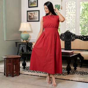 Elegante Vestido Midi Casual de Algodón Modal con Corte en A y Detalle en la Cadera, Ajuste Regular - Product Image 2