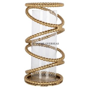 High Standard Quality Glass Made Cylendrical Shape Luxury Candle Stick Holder With Gold Plated Metal Designer Stand Frame - Product Image 1
