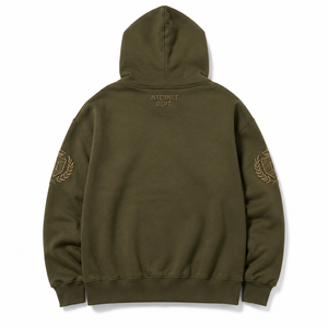 Sweat-shirt pour homme personnalisé en molleton de coton épais vert olive, avec impression 3D en relief, broderie de blason, coupe ample, OEM - Product Image 2