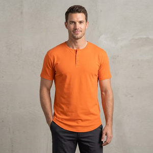 T-shirt Henley d'été pour homme, manches courtes, style streetwear, t-shirts Henley pour homme, 100% coton polyester, t-shirts Henley pour homme - Product Image 1