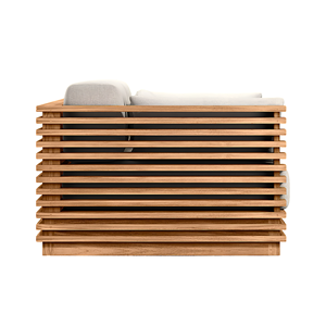 Ensemble de canapés en teck massif, style moderne minimaliste, meubles d'intérieur et d'extérieur, coussin beige, cadre en bois à lattes, luxe, salon, villa - Product Image 4