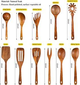 Ensemble d'ustensiles de cuisine écologiques et durables en teck naturel, 11 pièces, poignée ergonomique, 100 pièces, vente en gros - Product Image 2